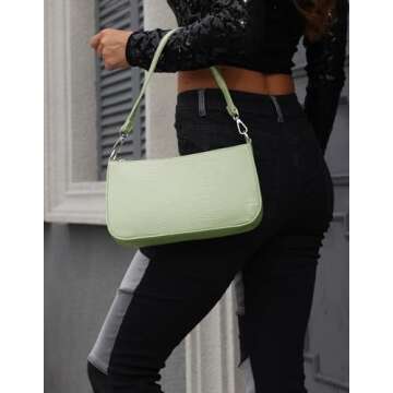 NIUEIMEE ZHOU 90s Shoulder Bag for Women Vegan Leather Crocodile Purse Classic Clutch Handbag