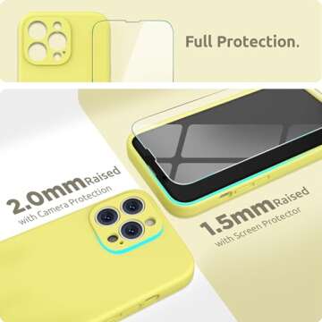 SURPHY Compatible with iPhone 13 Pro Max Case with Screen Protector, (Camera Protection + Soft Microfiber Lining) Liquid Silicone Phone Case 6.7 inch 2021, Yellow