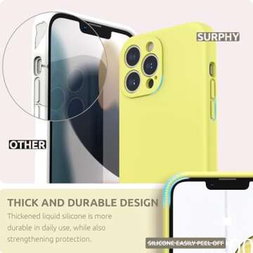 SURPHY Compatible with iPhone 13 Pro Max Case with Screen Protector, (Camera Protection + Soft Microfiber Lining) Liquid Silicone Phone Case 6.7 inch 2021, Yellow
