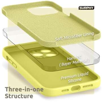 SURPHY Compatible with iPhone 13 Pro Max Case with Screen Protector, (Camera Protection + Soft Microfiber Lining) Liquid Silicone Phone Case 6.7 inch 2021, Yellow