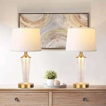 QiMH Table Lamps for Living Room with Night Lights, Gold Lamps for Bedroom Set of 2, Modern Bedside ...