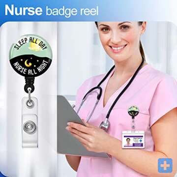 Plifal Badge Reel Holder Retractable with ID Clip for Nurse Name Tag Card Funny RN DSP Nursing Docto...