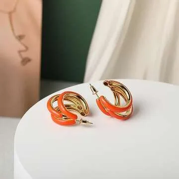 Gold Chunky Triple Hoop Earrings for Women - Trendy Jewelry