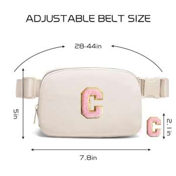 Gitus Belt Bag Fanny Pack Crossbody Bags with Initial Letter Patch Cute Stuff Birthday Gifts for Teenager Girls Cool Stuff for Teens Trendy Preppy Stuff for Teen Girls (Beige-C)