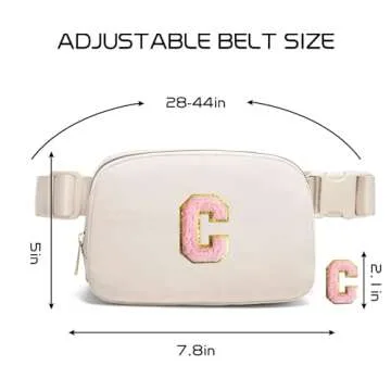 Gitus Belt Bag Fanny Pack Crossbody Bags with Initial Letter Patch Cute Stuff Birthday Gifts for Teenager Girls Cool Stuff for Teens Trendy Preppy Stuff for Teen Girls (Beige-C)