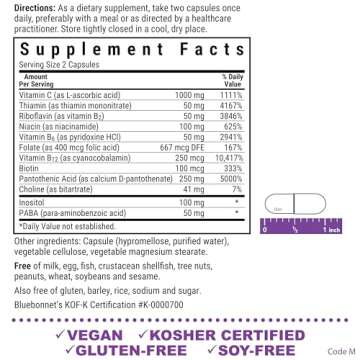 Bluebonnet Nutrition Stress Relief B Complex Capsules: Vegan B6, B12 & More