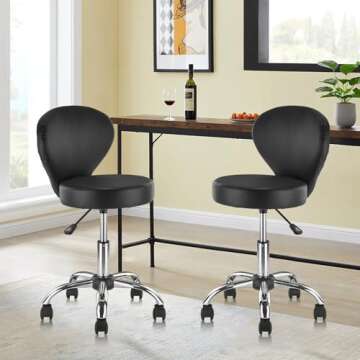 KLASIKA Set of 4 PVC Faux Leather Rolling Swivel Salon Stool Chair with Wheel Back Lumbar Support Se...