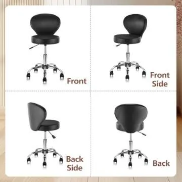 KLASIKA Set of 4 PVC Faux Leather Rolling Swivel Salon Stool Chair with Wheel Back Lumbar Support Seat Height 22 in Diameter 15 Inch Adjustable Hydraulic Chair for Office Massage Facial Spa 4 Pack