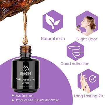 Beetles Nail Foil Glue Nail Art Foil Glue Gel for Foil Stickers Nail Glue Foil Transfer Gel 15ML Gel Nail Foil Transfer Glue Nail Art Manicure DIY LED Lamp Required