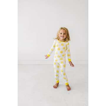 Little Sleepies Two-Piece Pajama Set for Boys & Girls, Soft Viscose from Bamboo, Snug Matching Family PJs, Toddler to Teen, Sunshine, 12-14