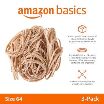 Amazon Basics Rubber Bands, Size 64 (3-1/2 x 1/4 Inch), 320 Bands/1 lb Pack, 3-Pack, Tan