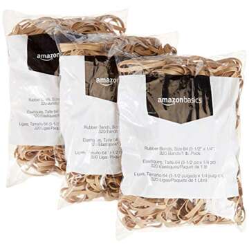 Amazon Basics Rubber Bands, Size 64 (3-1/2 x 1/4 Inch), 320 Bands/1 lb Pack, 3-Pack, Tan