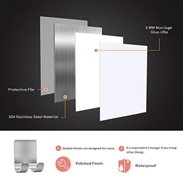 Heavy Duty Razor Holder Shaver Hook with Self-Adhesive