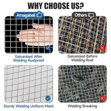 Amagabeli 48x50 Hardware Cloth 1/4 inch Square Galvanized Chicken Wire Welded Fence Mesh Roll Raised...
