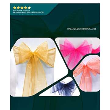 SARVAM FASHION Organza Chair Bow Sash Décor Bows Sashes for Wedding Reception Events Banquets Decor...