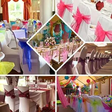 SARVAM FASHION Organza Chair Bow Sash Décor Bows Sashes for Wedding Reception Events Banquets Decoration - (Pack of 25, Purple)