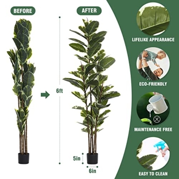FLOWORLD 6ft Tall Artificial Rubber Tree Plant for Home Decor