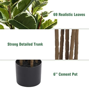 FLOWORLD 6ft Tall Artificial Rubber Tree Plant for Home Decor