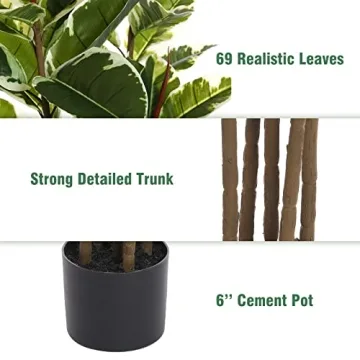 FLOWORLD 6ft Tall Artificial Rubber Tree Plant for Home Decor