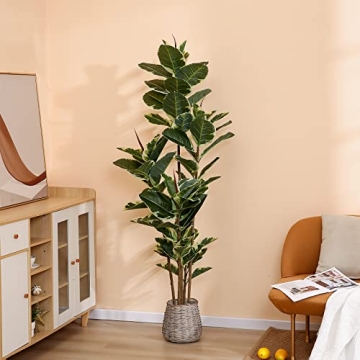 FLOWORLD 6ft Tall Artificial Rubber Tree Plant for Home Decor