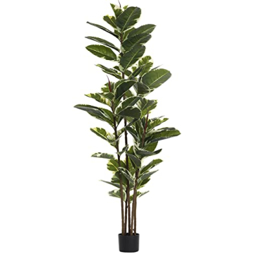 FLOWORLD 6ft Tall Artificial Rubber Tree Plant for Home Decor