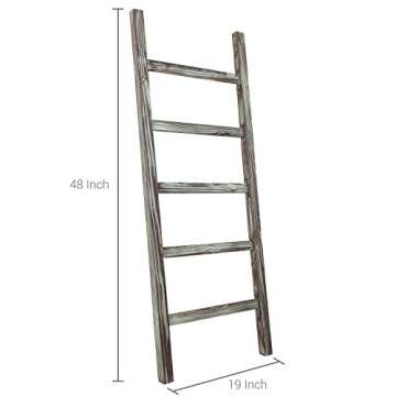 MyGift 5-Tier Blanket Ladder Wooden, 48 Inch Blanket Quilt Towel Holder Rack Decorative Ladder, Easy...