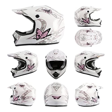 TCMT Dot Youth & Kids Motocross Offroad Street Pink Butterfly Motorcycle Youth Helmet Dirt Bike Moto...