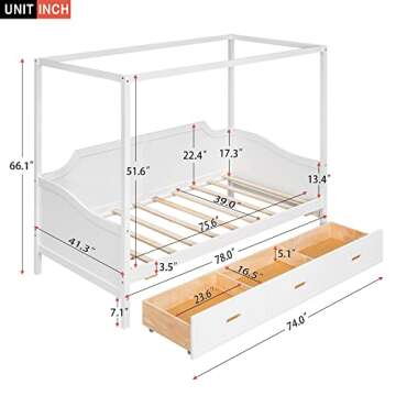 RUNNA Modern Twin Size Wooden Canopy Daybed with 3 in 1 Storage Drawers, Suitable for Bedroom, Guest...