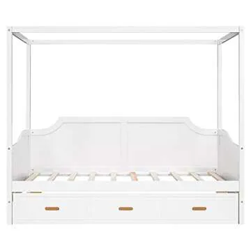 RUNNA Modern Twin Size Wooden Canopy Daybed with 3 in 1 Storage Drawers, Suitable for Bedroom, Guest Room (White@z`)