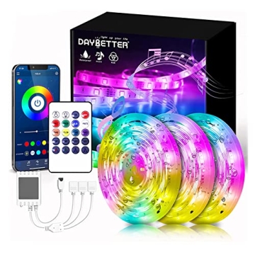 DAYBETTER 50ft Waterproof LED Strip Lights - Smart RGB Color Changing Lights with App & Remote Contr...