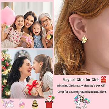 UNGENT THEM Silver Unicorn Stud Earrings for Little Girls Hypoallergenic CZ Unicorn Lovely Gifts for...