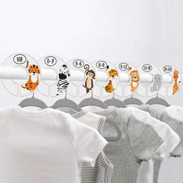 Baby Closet Size Dividers - 7X Safari Nursery Closet Dividers for Baby Clothes - Elephant Giraffe Ze...