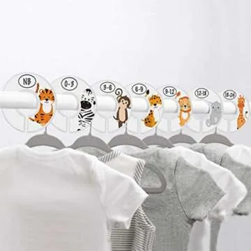 Baby Closet Size Dividers - 7X Safari Nursery Closet Dividers for Baby Clothes - Elephant Giraffe Ze...