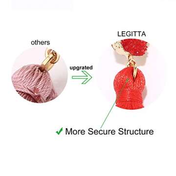 LEGITTA Red Tassel Earrings with Druzy Stud Layered Tiered Linear Drop Dangle Fashion Bohemian Earrings for Women