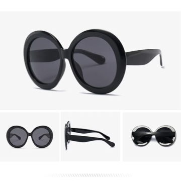 ADE WU Oversized Round Sunglasses for Women Vintage 60s 70s Big Frame Shades UV 400 Protection Sun Glasses Trendy Black