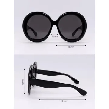 ADE WU Oversized Round Sunglasses for Women Vintage 60s 70s Big Frame Shades UV 400 Protection Sun Glasses Trendy Black