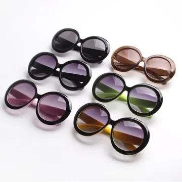 ADE WU Oversized Round Sunglasses for Women Vintage 60s 70s Big Frame Shades UV 400 Protection Sun Glasses Trendy Black