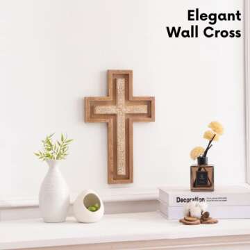 BAYSBAI Wooden Cross, Hanging Crucifix Wall Cross Catholic, Decorative Crosses for the Wall, Christi...