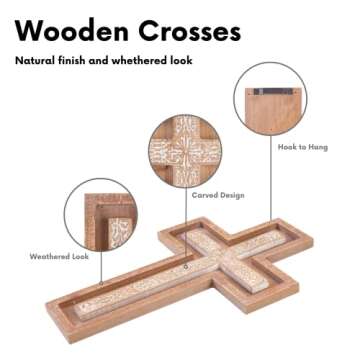 BAYSBAI Wooden Cross, Hanging Crucifix Wall Cross Catholic, Decorative Crosses for the Wall, Christian Baptism Confirmation Gift