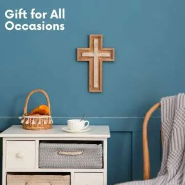 BAYSBAI Wooden Cross, Hanging Crucifix Wall Cross Catholic, Decorative Crosses for the Wall, Christian Baptism Confirmation Gift