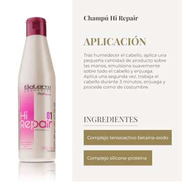 Salerm - Repair Shampoo - Hi Repair Shampoo - 250 ml - Deep Hydration for Damaged Hair - Repairs and Rejuvenates - Shinier and Softer Hair - Immediate Effect