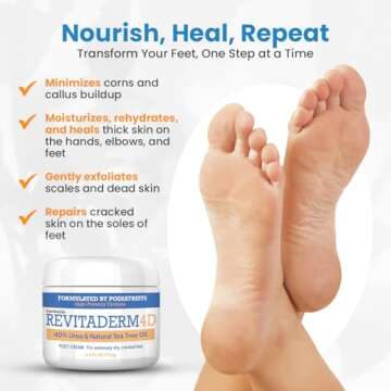 activelife - Revitaderm 4D Urea Cream 40 Percent for Feet Maximum Strength, for Dry Hands, Elbows and Knees, Callus Remover for Feet, Free Pumice Stone, 4oz, 1 Pack