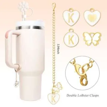 ANLABESY Compatible with Stanley Cup Accessories, 2PCS Butterfly Letter Charms with 4PCS 10mm Stanley Straw Cover Cap for Stanley Cup 30&40 Oz, Silicone Stanley Straw Toppers for Stanley Tumbler(M)