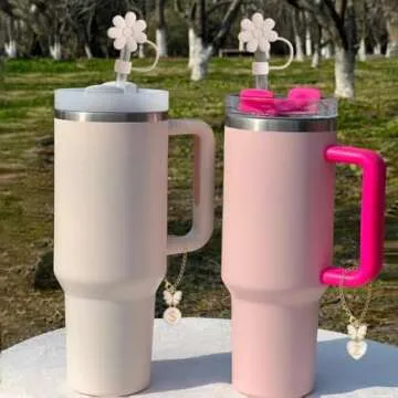 ANLABESY Compatible with Stanley Cup Accessories, 2PCS Butterfly Letter Charms with 4PCS 10mm Stanley Straw Cover Cap for Stanley Cup 30&40 Oz, Silicone Stanley Straw Toppers for Stanley Tumbler(M)