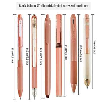 BAYTORY 5Pcs Gel Pens and 1Pc Highlighter, Quick Dry Ink Pen Fine Point Black 0.5mm, Aesthetic Retra...