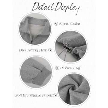 Flygo Womens Half Zip Sweatshirts Stand Collar Activewear Running Workout Pullover Tops(LightGrey-M)