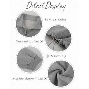 Flygo Womens Half Zip Sweatshirts Stand Collar Activewear Running Workout Pullover Tops(LightGrey-M)