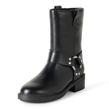 The Drop Women's Lilith Short Moto Boot with Buckles - Chic Black Footwear