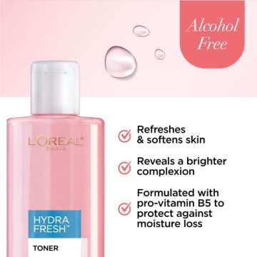 L'Oreal Paris Skincare HydraFresh Toner Face Toner with Pro-Vitamin B5 for a Smoother, Brighter Complexion, 2 Count