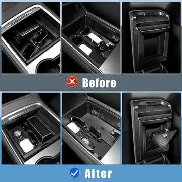 XINTUO 5Pcs Center Console Organizer Tray Compatible for Tesla Model Y Accessories 2025 2024-2021 Armrest Hidden Drawer Storage Box Cup Holder (Not Compatible for Model 3 2024)